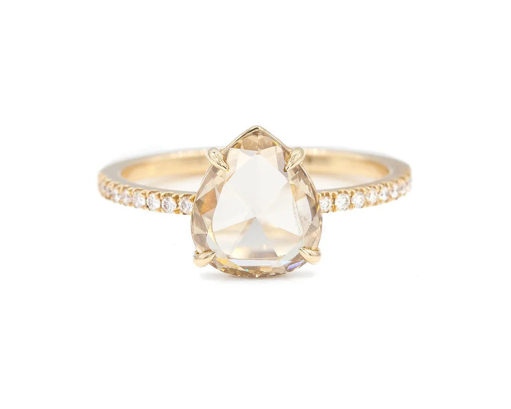 1.56-Carat Champagne Rose Cut Pear Diamond Solitaire