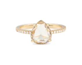 1.56-Carat Champagne Rose Cut Pear Diamond Solitaire