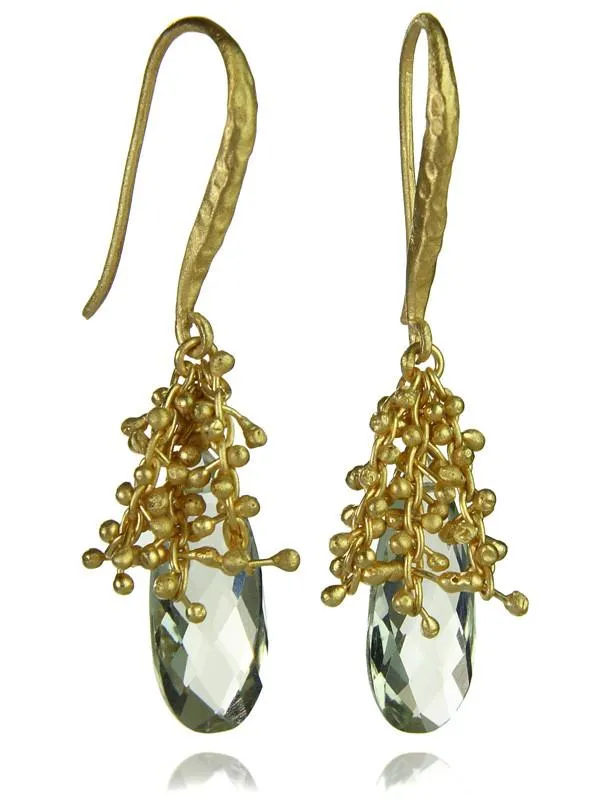 18K Gold Plated Oblong Burst Earrings Green Amethyst