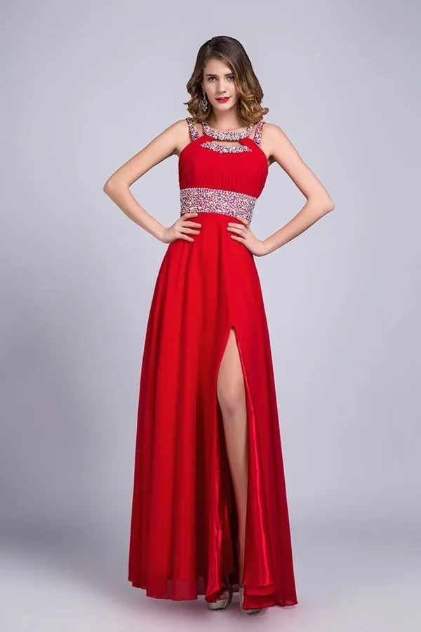 2024 Scoop Prom Dresses A Line Sweep/Brush Red PKPTZ1ZG