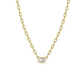 2.26 ctw Rose Cut Oval Diamond on Large Square Oval Chain Necklace