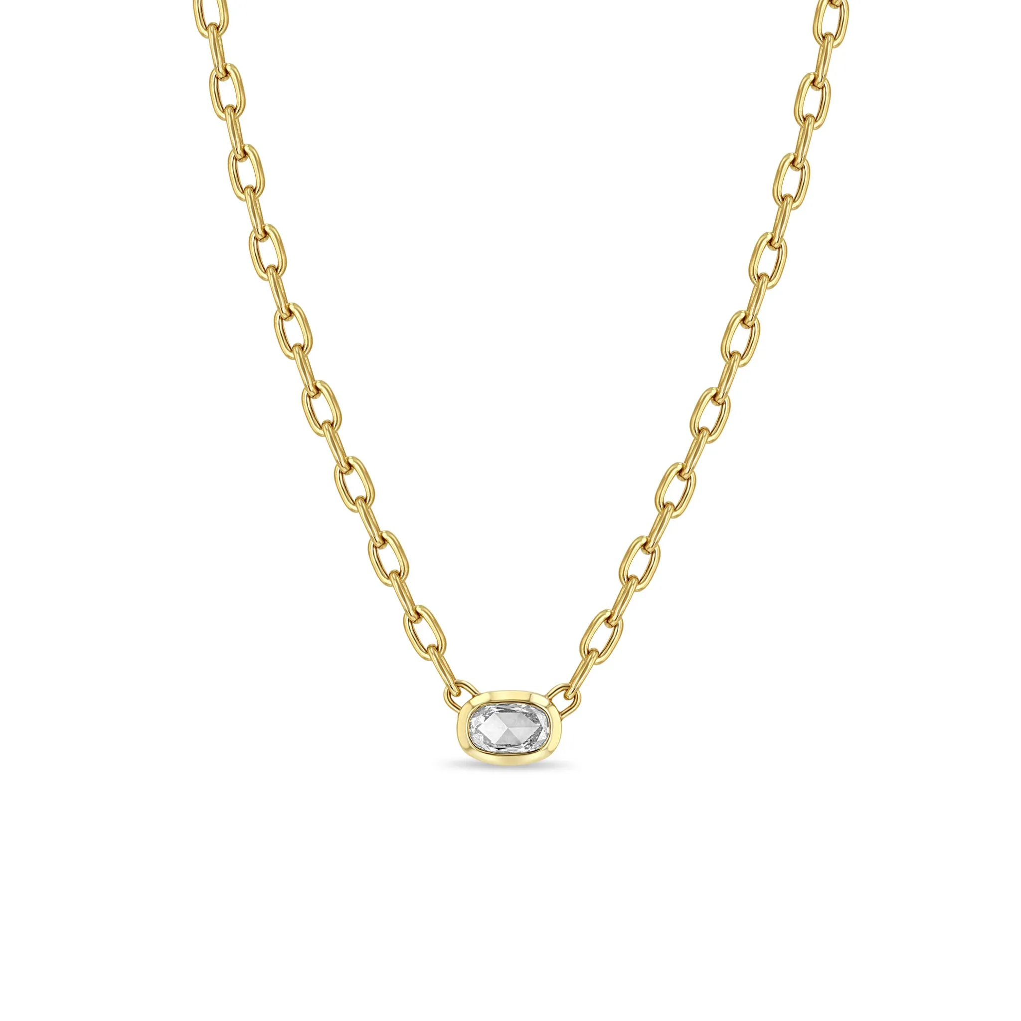 2.26 ctw Rose Cut Oval Diamond on Large Square Oval Chain Necklace