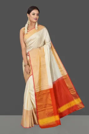 90J787 Off White Uppada Silk Sari with Golden Zari Border