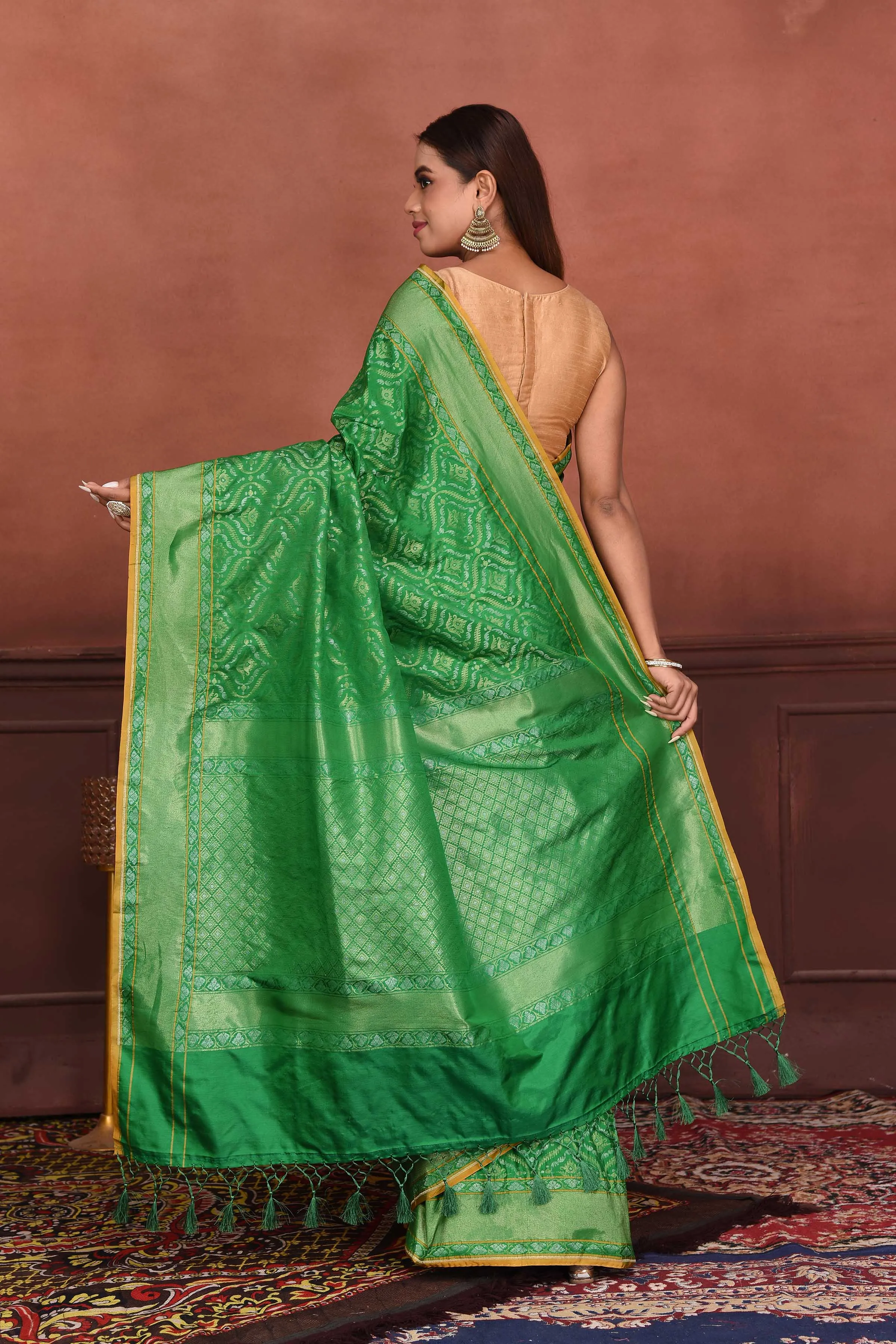 91A173-RO Green Katan Silk Banarasi Saree with Zari Work