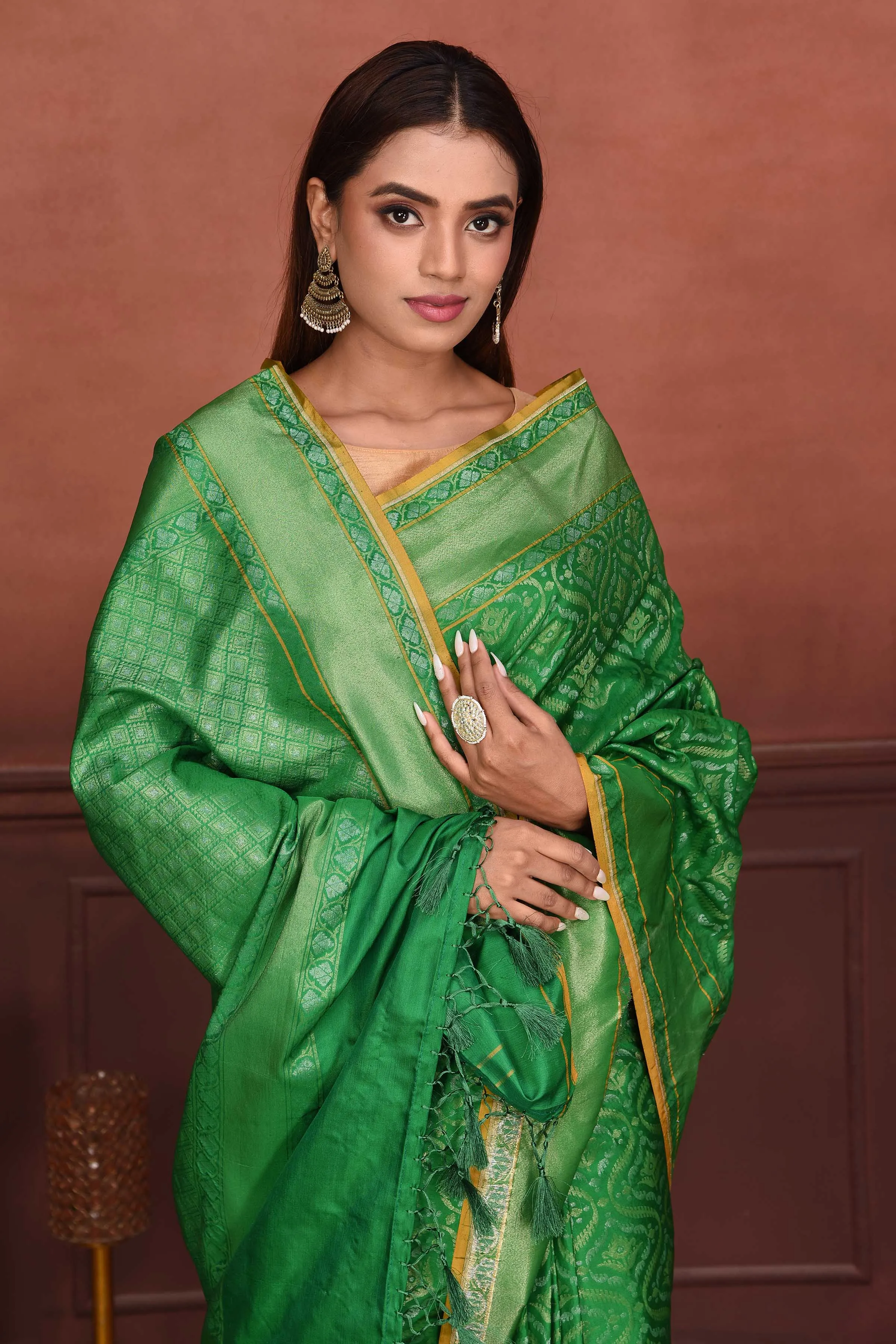 91A173-RO Green Katan Silk Banarasi Saree with Zari Work