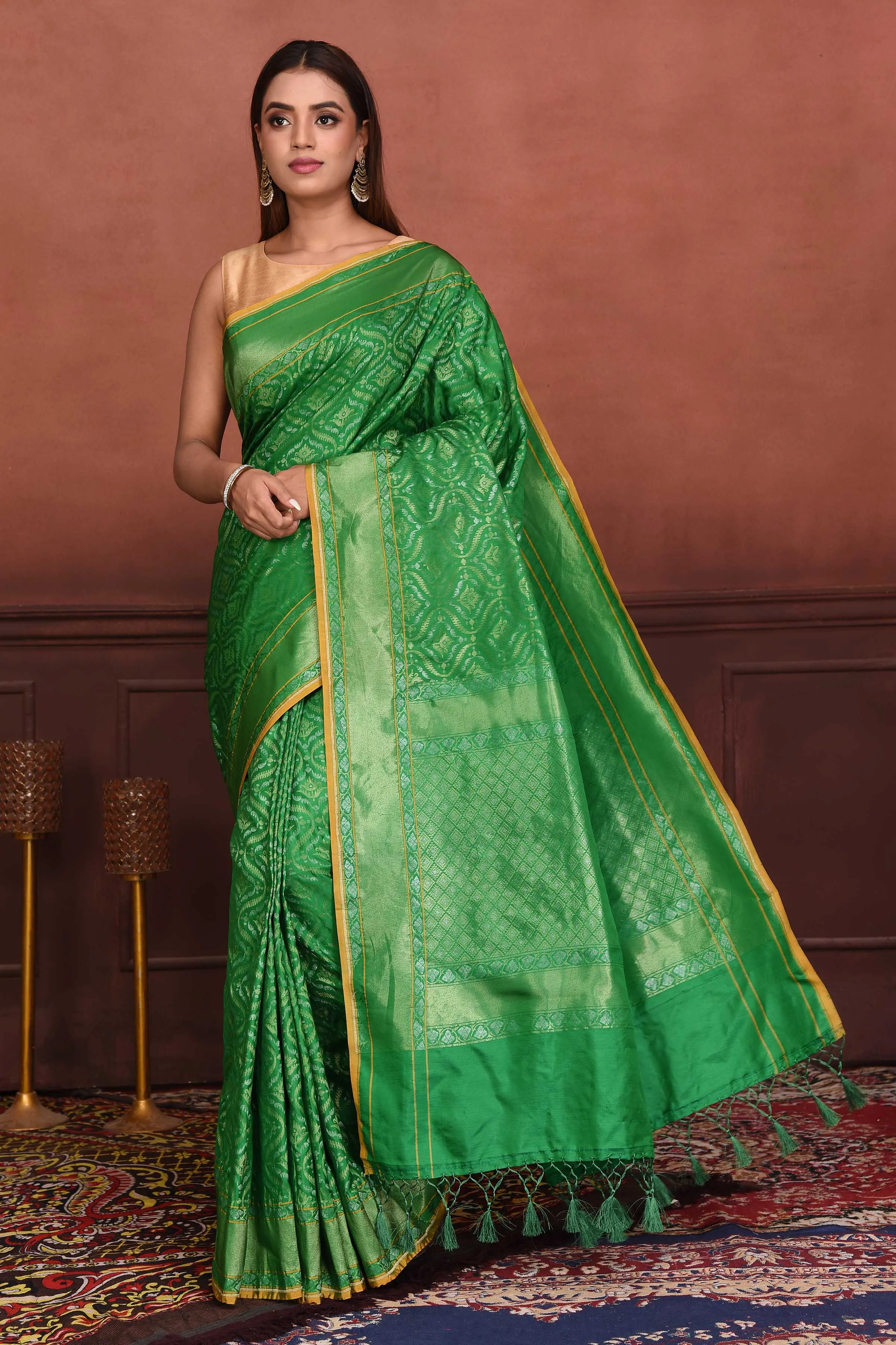 91A173-RO Green Katan Silk Banarasi Saree with Zari Work