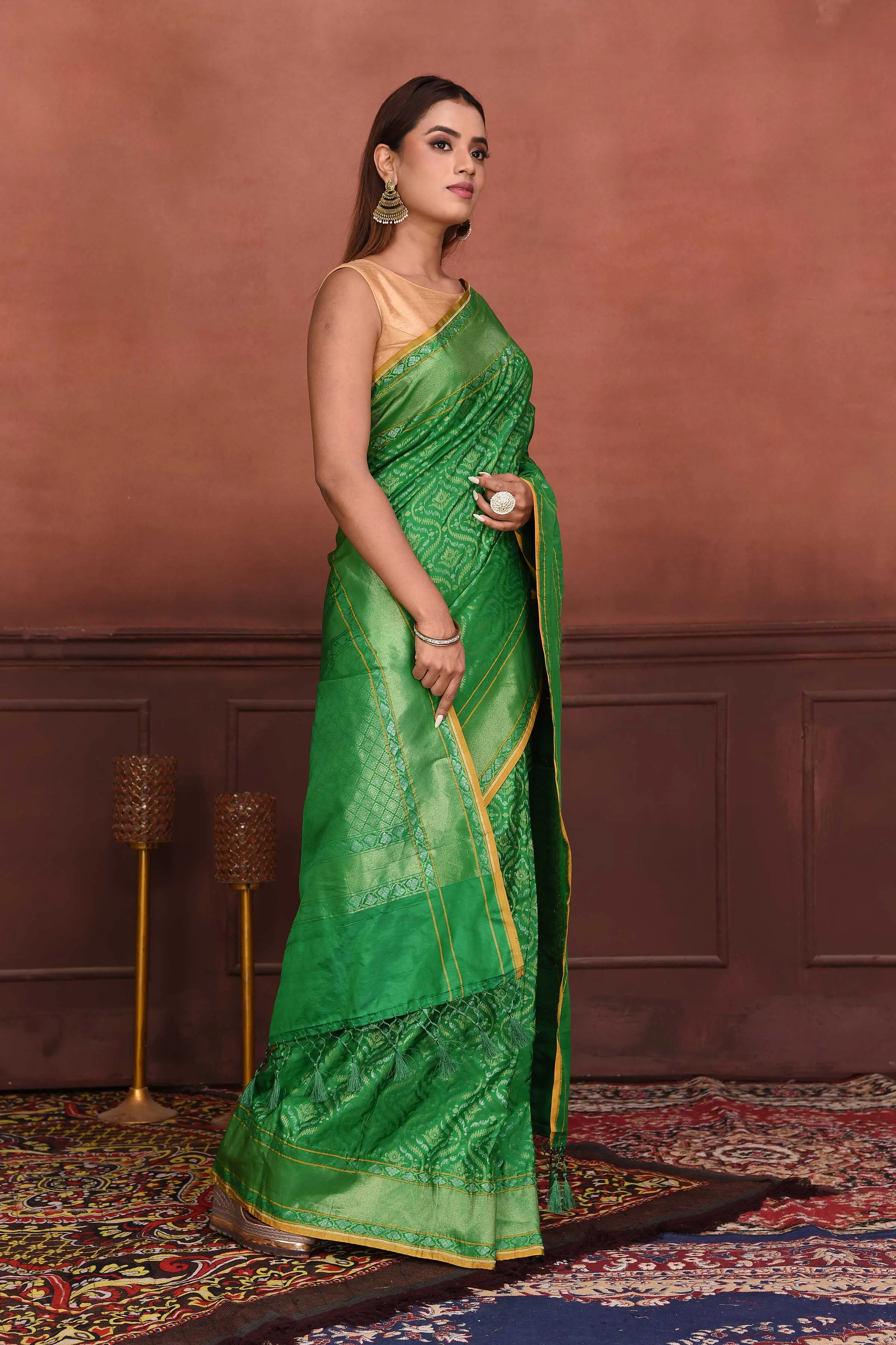 91A173-RO Green Katan Silk Banarasi Saree with Zari Work