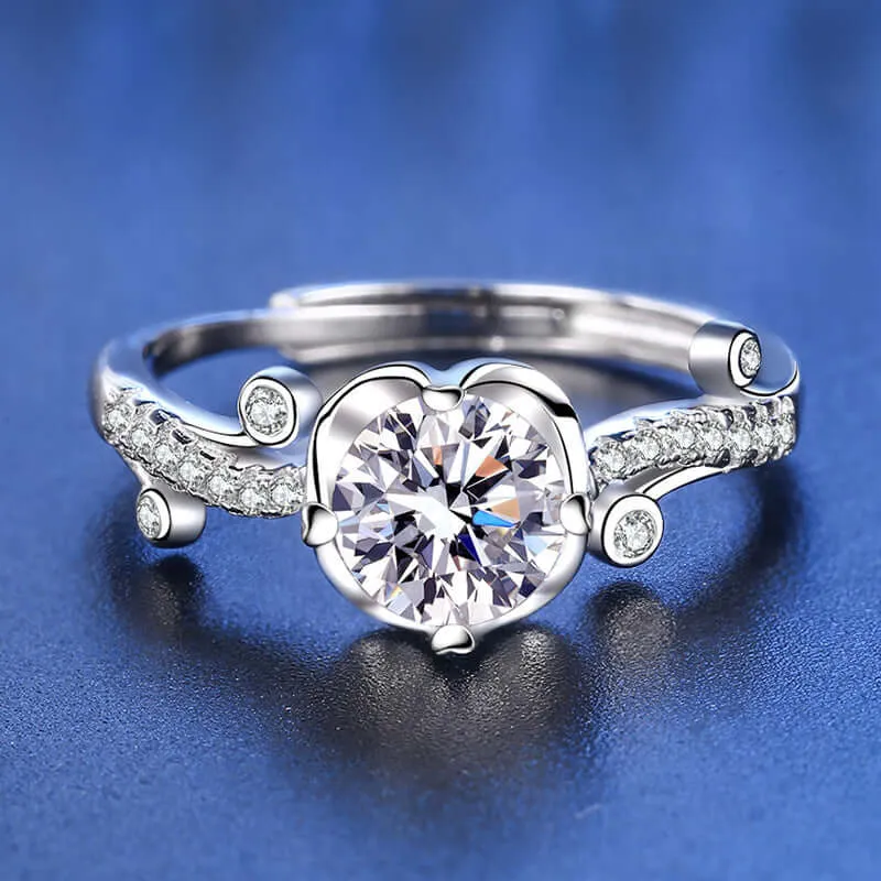 925 Silver Flower Vine Moissanite Ring