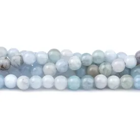 Aquamarine 6mm Round Large Hole Beads - 8 Inch