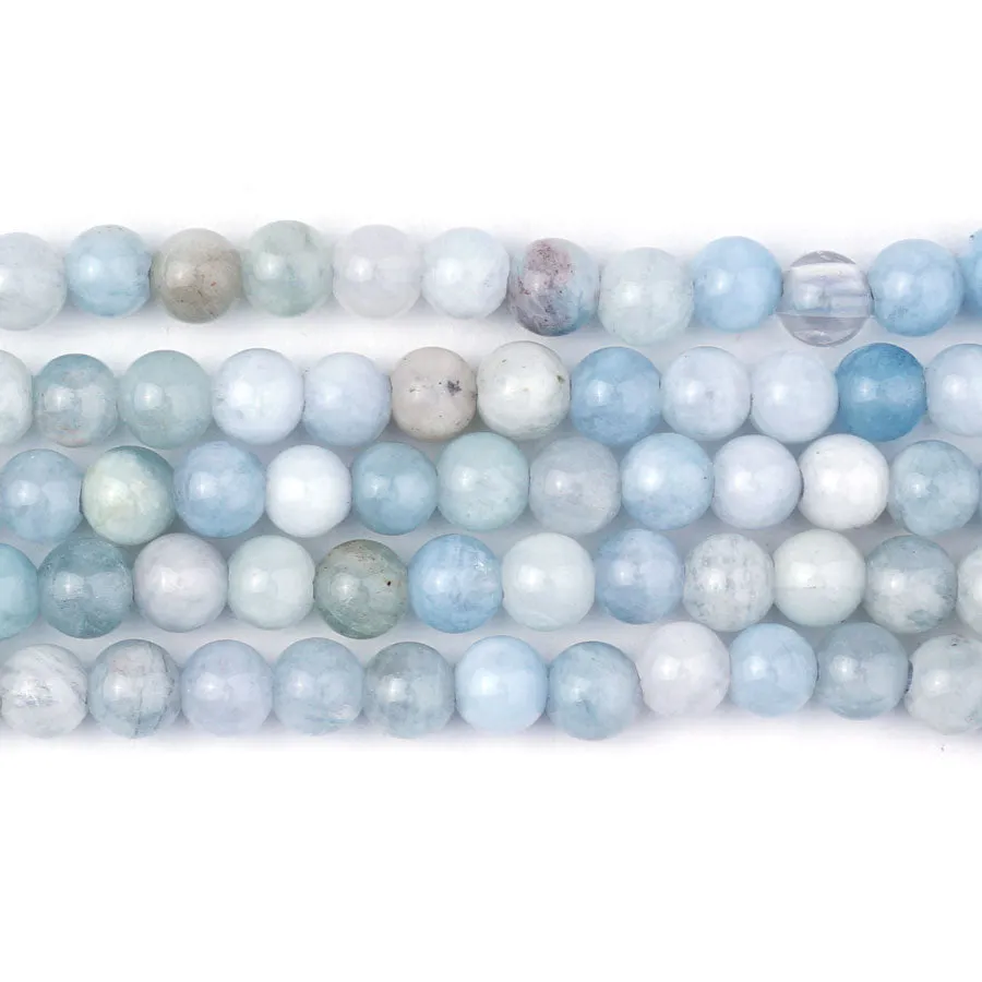 Aquamarine 6mm Round Large Hole Beads - 8 Inch