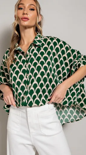 Ariana Button Up Blouse in Green