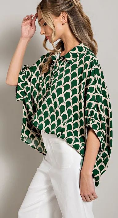 Ariana Button Up Blouse in Green