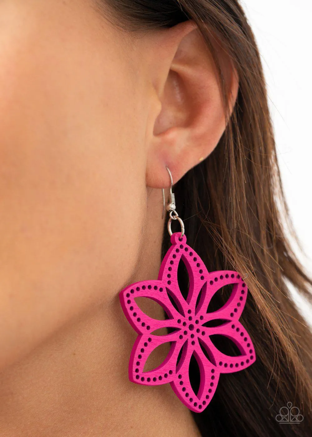 Bahama Blossoms Pink Wood Earrings - Paparazzi Accessories