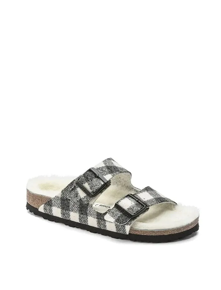 Birkenstock Arizona Shearling Wool Narrow Sandal Plaid White