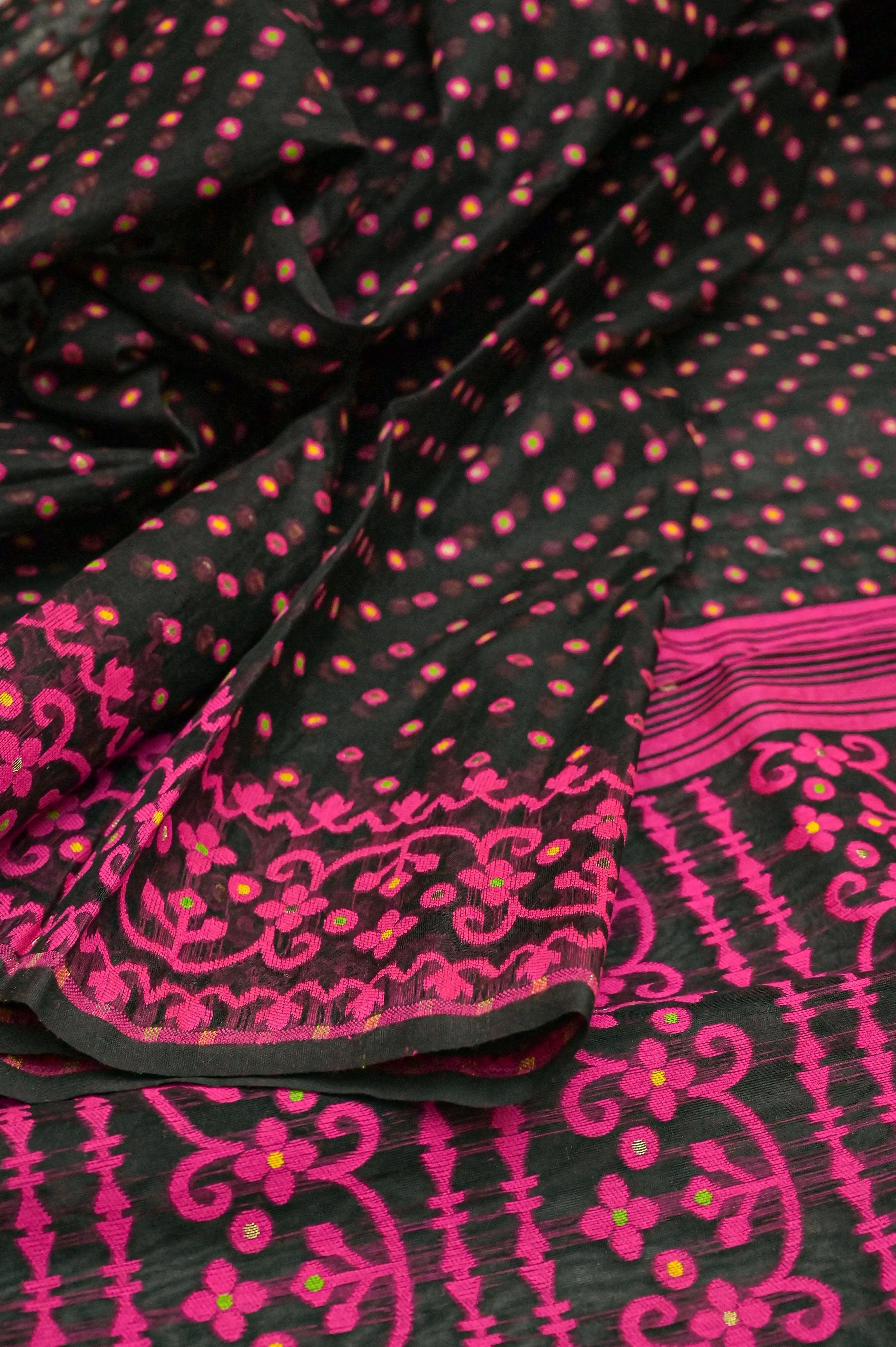 Black and Magenta Color Jamdani Saree