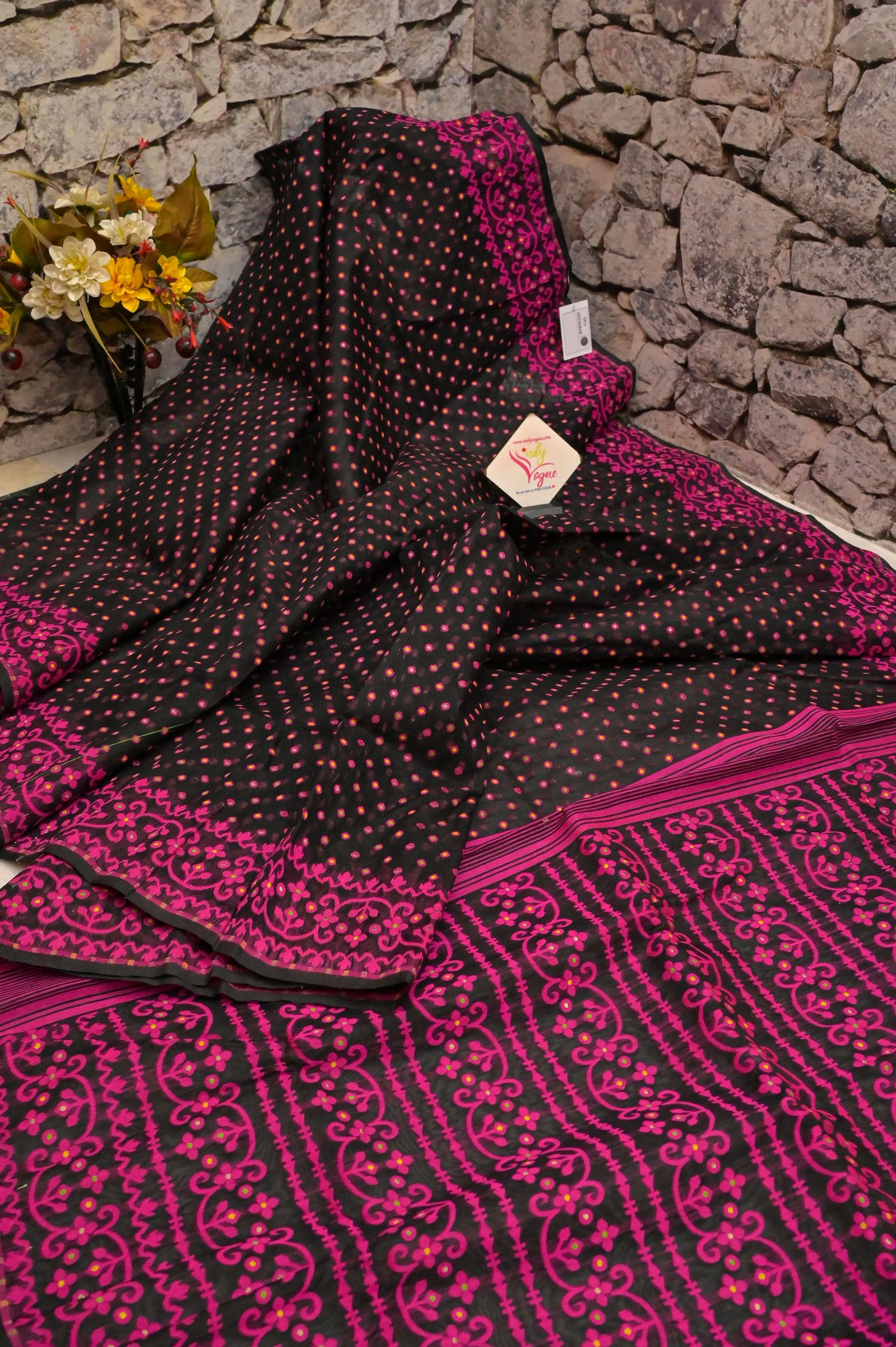 Black and Magenta Color Jamdani Saree