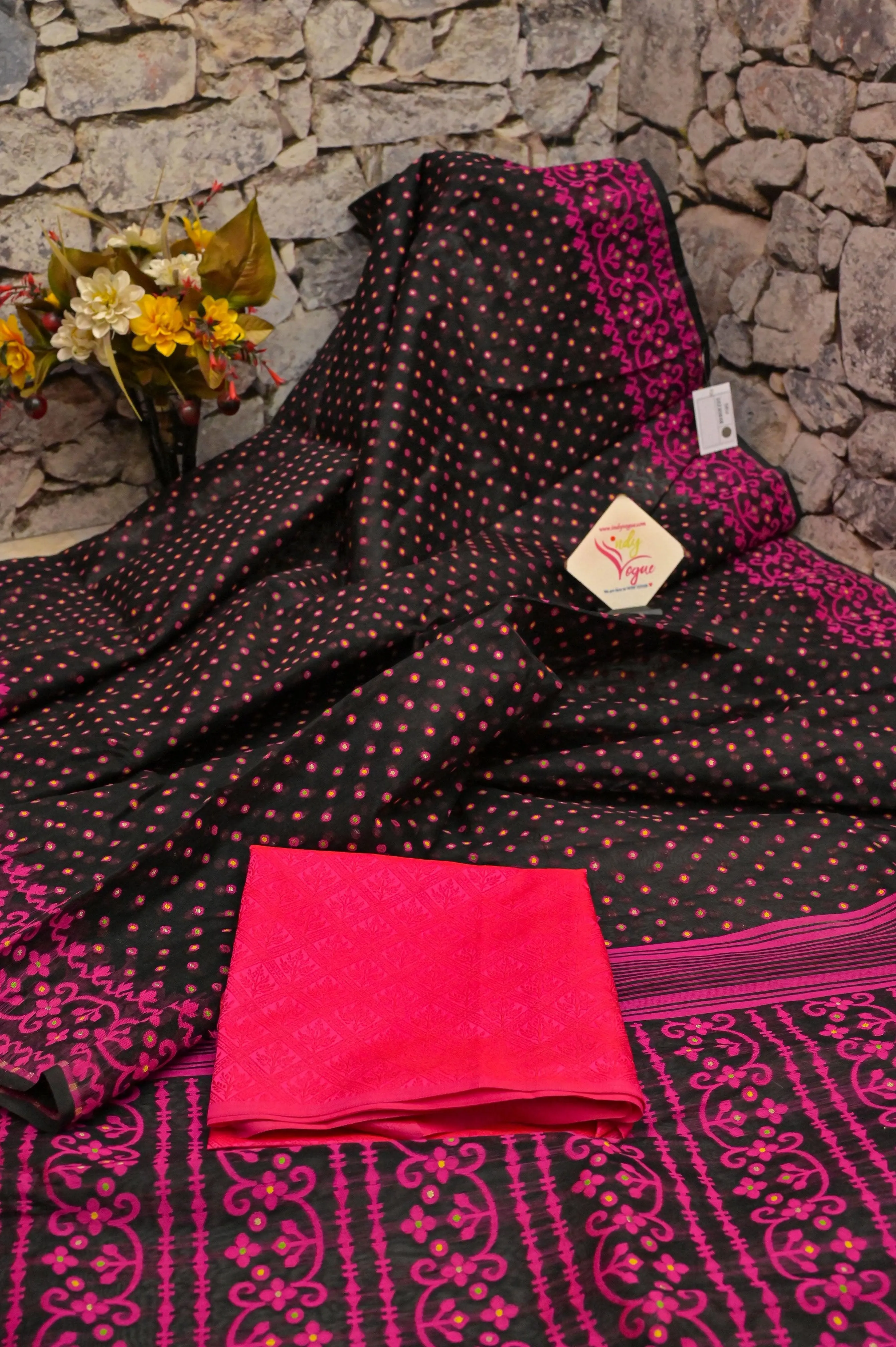 Black and Magenta Color Jamdani Saree