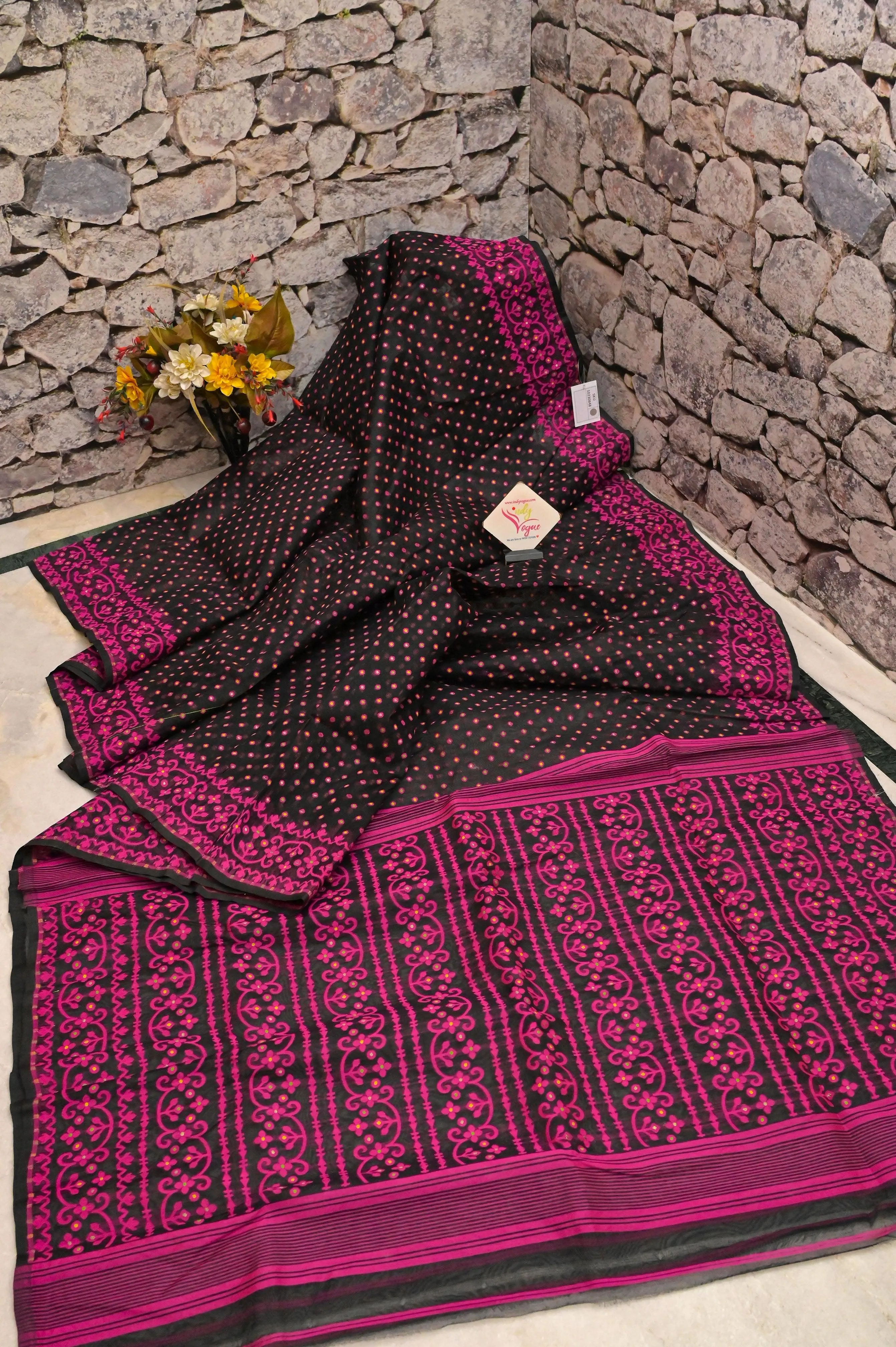 Black and Magenta Color Jamdani Saree