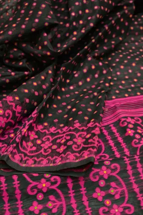 Black and Magenta Color Jamdani Saree