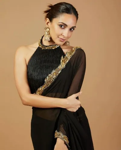 Black Gold Net Lace Bollywood Saree