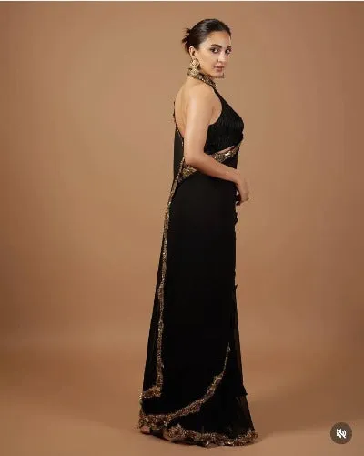 Black Gold Net Lace Bollywood Saree