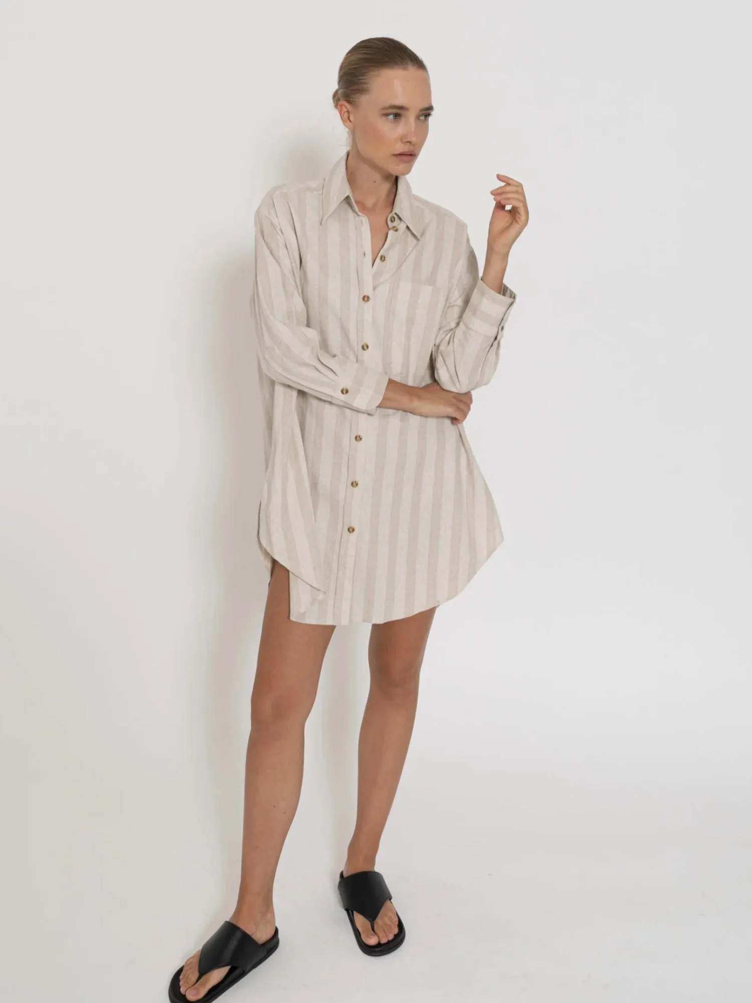 Capri Shirt Dress | Neutral Stripe