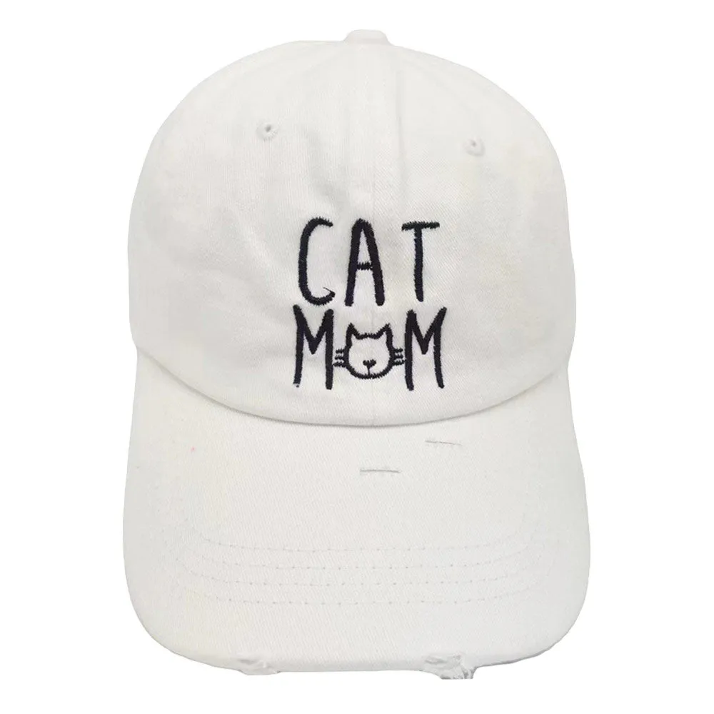 Cat Mom Embroidered Message Vintage Baseball Cap