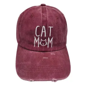 Cat Mom Embroidered Message Vintage Baseball Cap