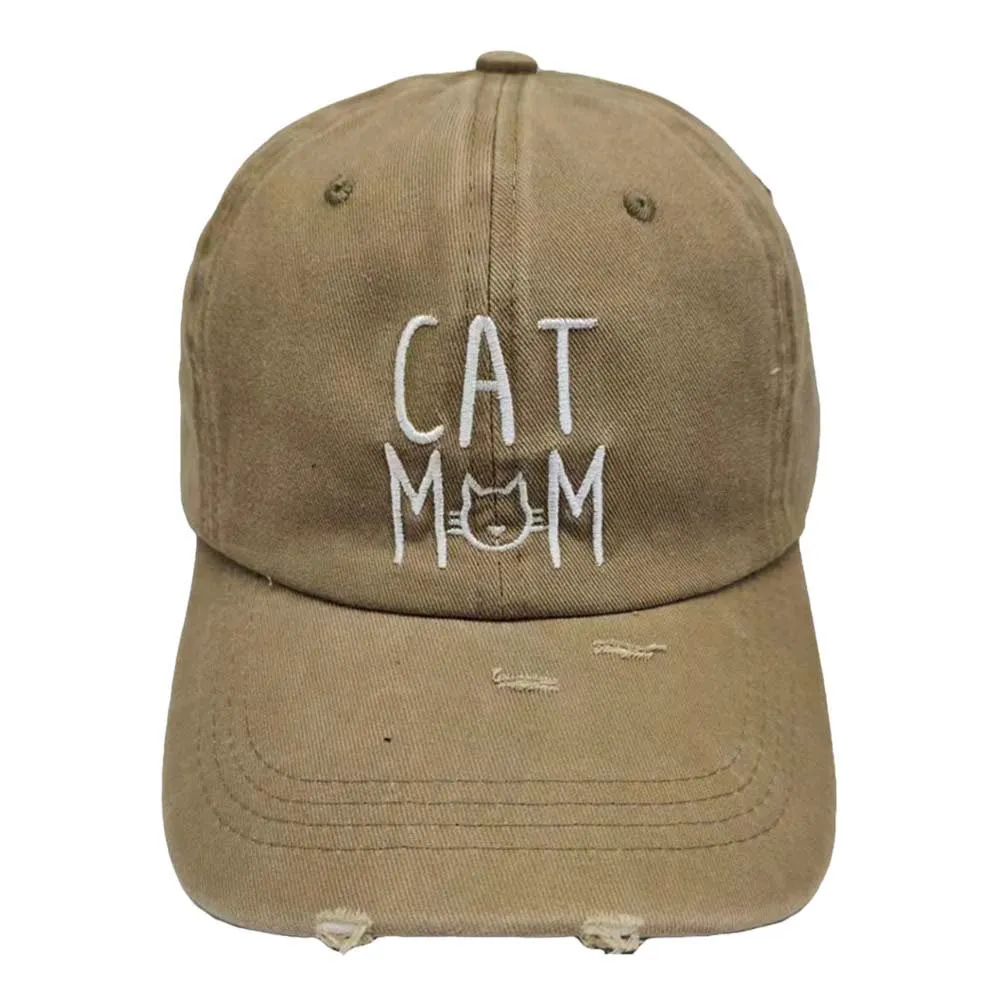 Cat Mom Embroidered Message Vintage Baseball Cap