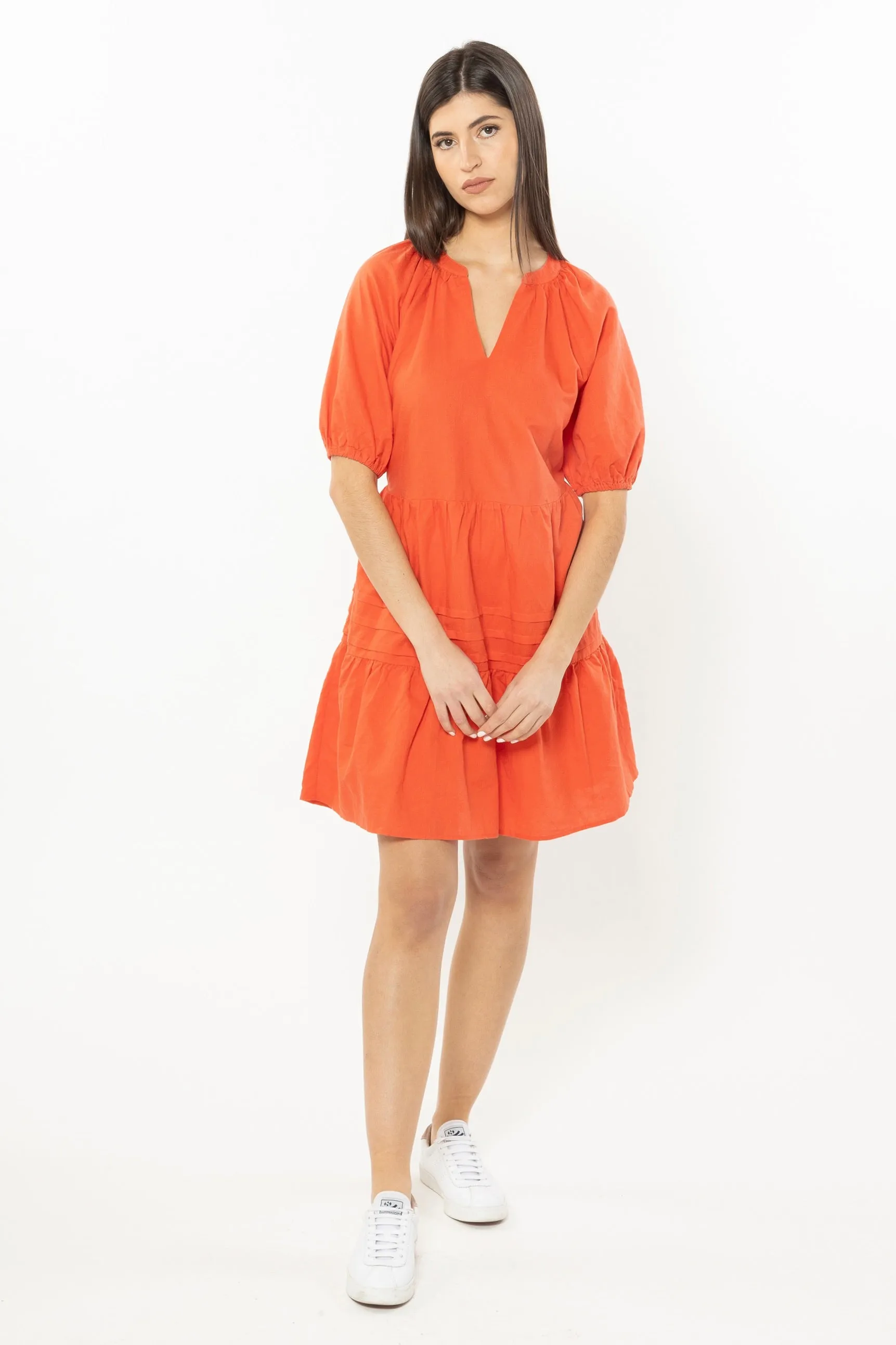 Courageous Mandarin Linen SS Puff Sleeve Mini Dress