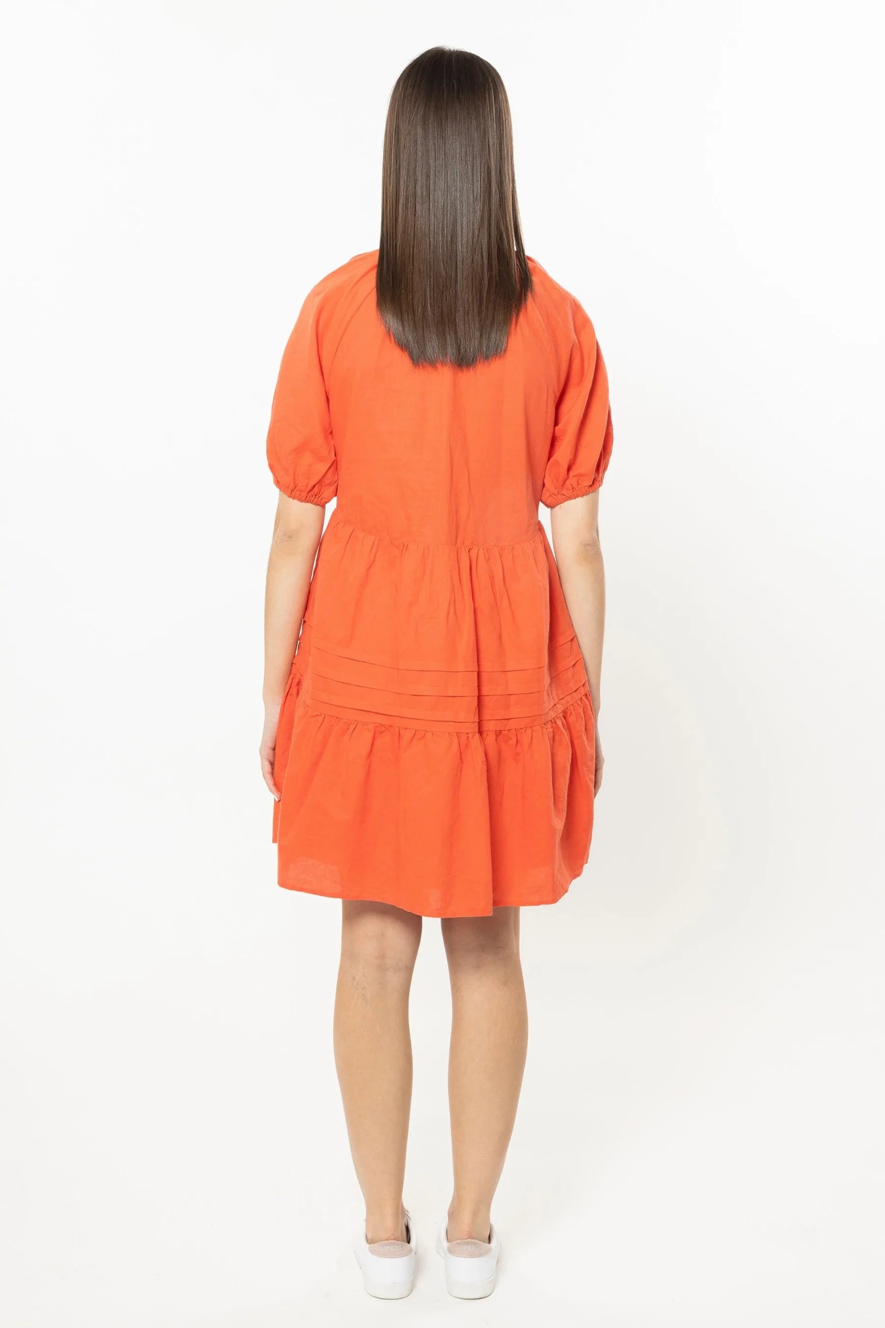 Courageous Mandarin Linen SS Puff Sleeve Mini Dress