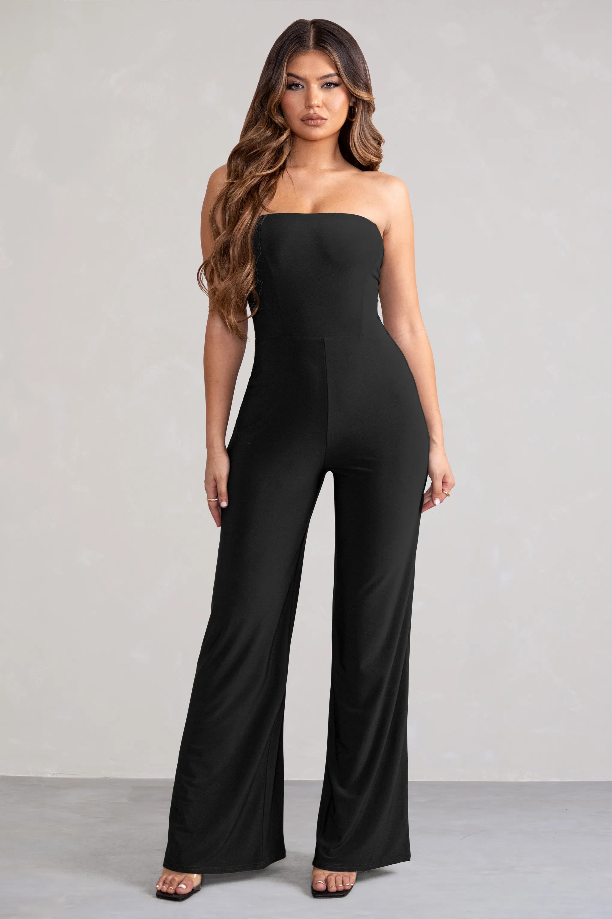 Darya | Black Bandeau Wide Leg Jumpsuit