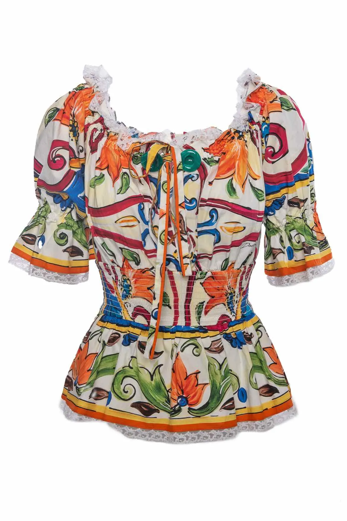 Dolce & Gabbana Size 38 Majolica Off Shoulder Blouse