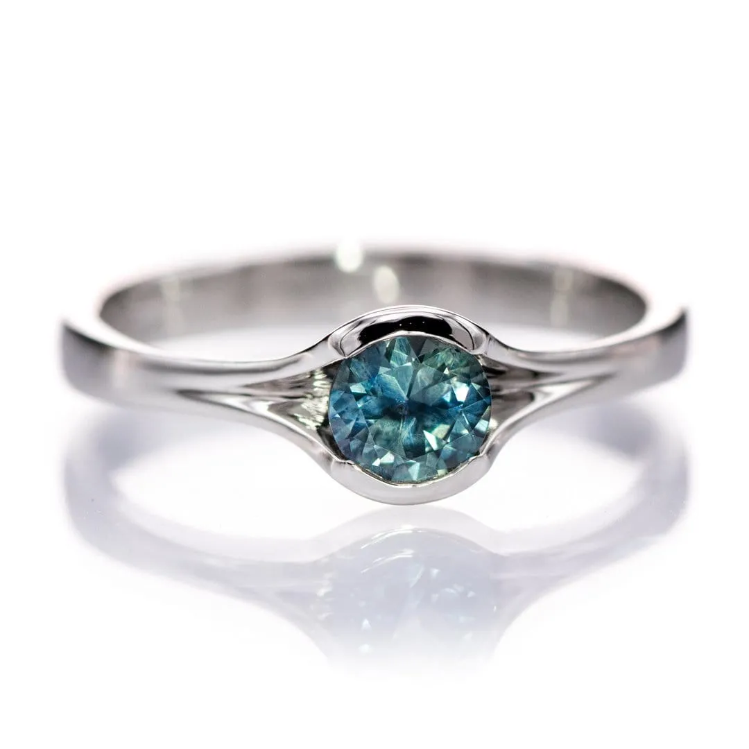 Fair Trade Teal / Blue Montana Sapphire Fold Solitaire Engagement Ring