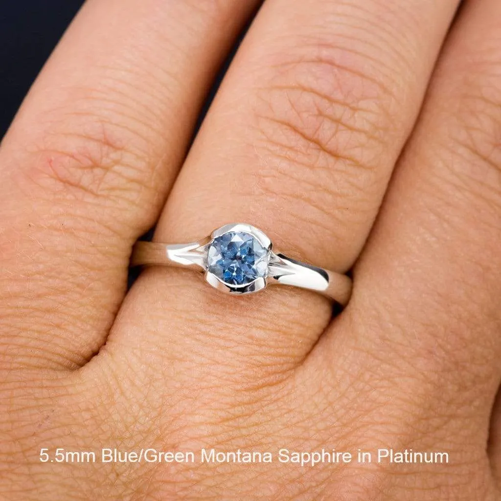 Fair Trade Teal / Blue Montana Sapphire Fold Solitaire Engagement Ring