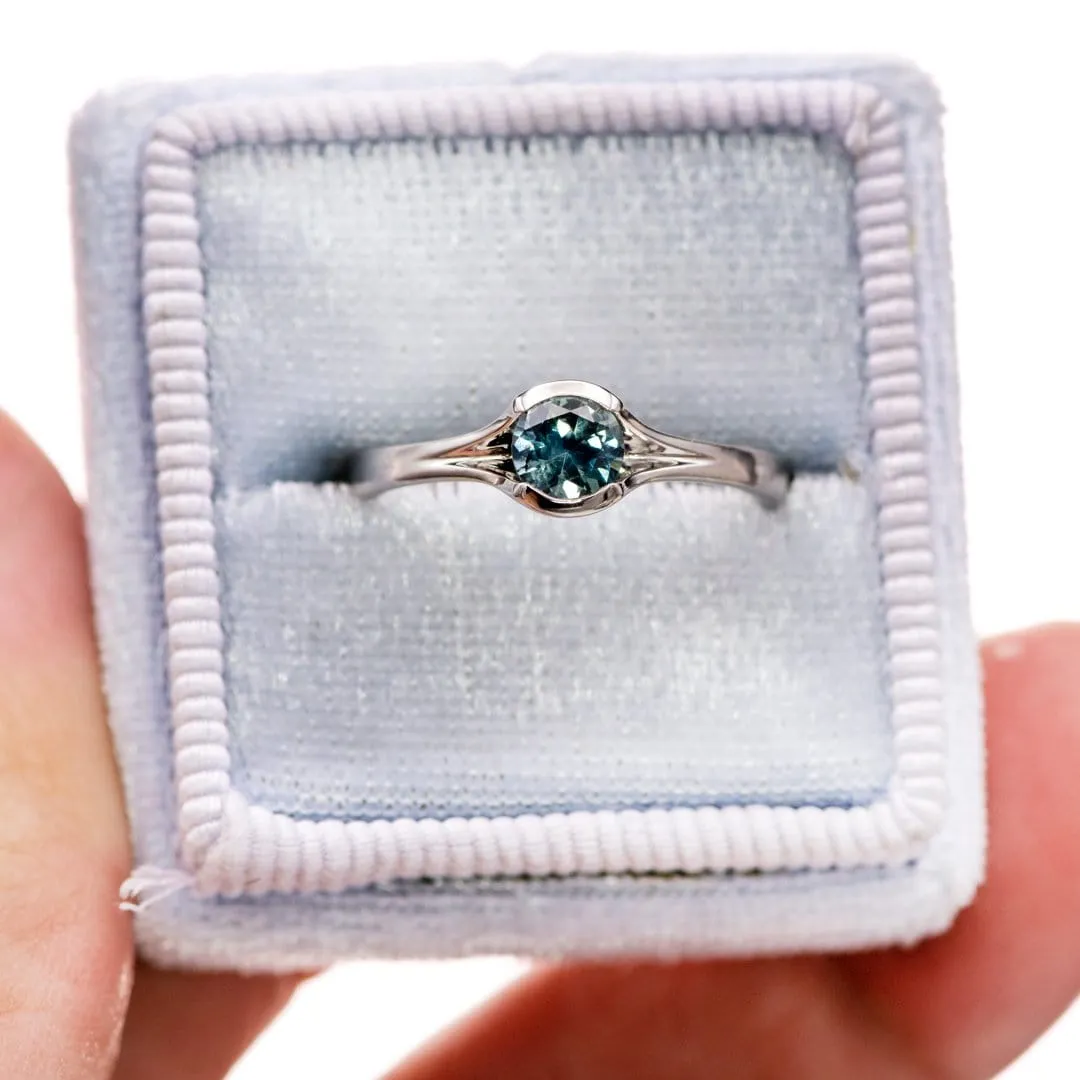 Fair Trade Teal / Blue Montana Sapphire Fold Solitaire Engagement Ring