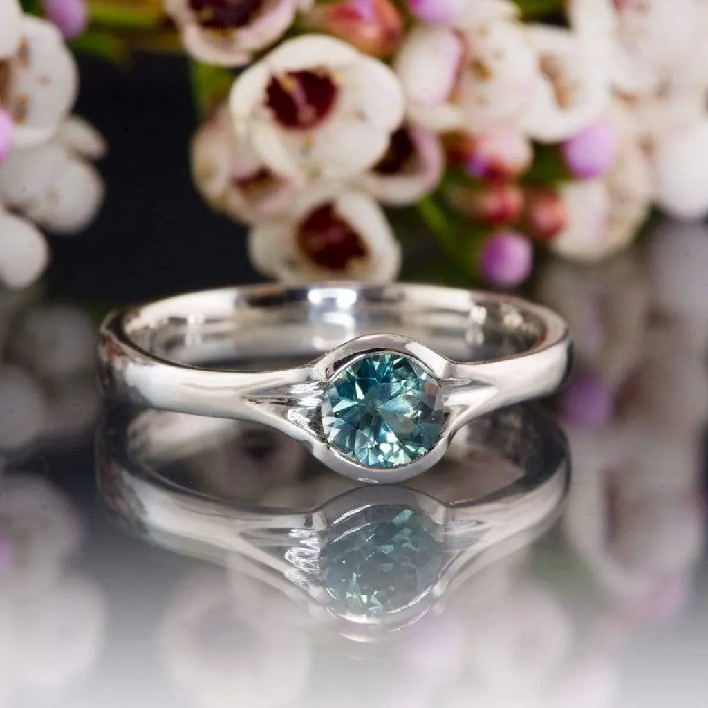 Fair Trade Teal / Blue Montana Sapphire Fold Solitaire Engagement Ring