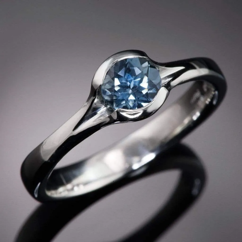 Fair Trade Teal / Blue Montana Sapphire Fold Solitaire Engagement Ring