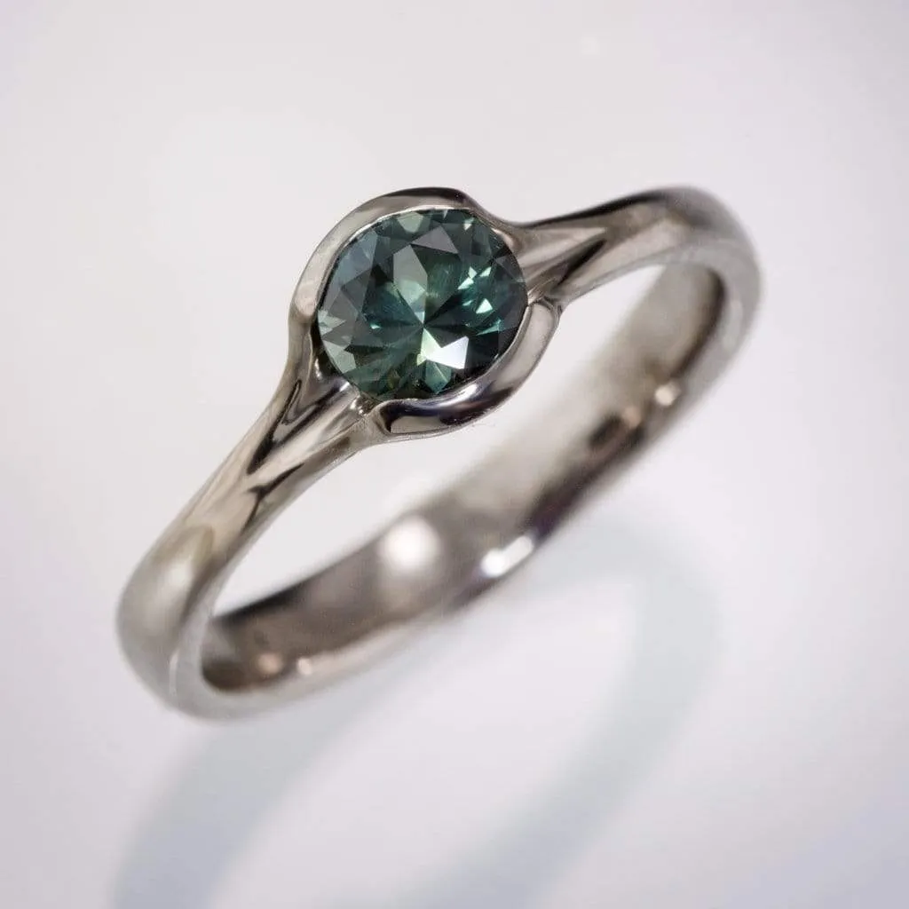 Fair Trade Teal / Blue Montana Sapphire Fold Solitaire Engagement Ring