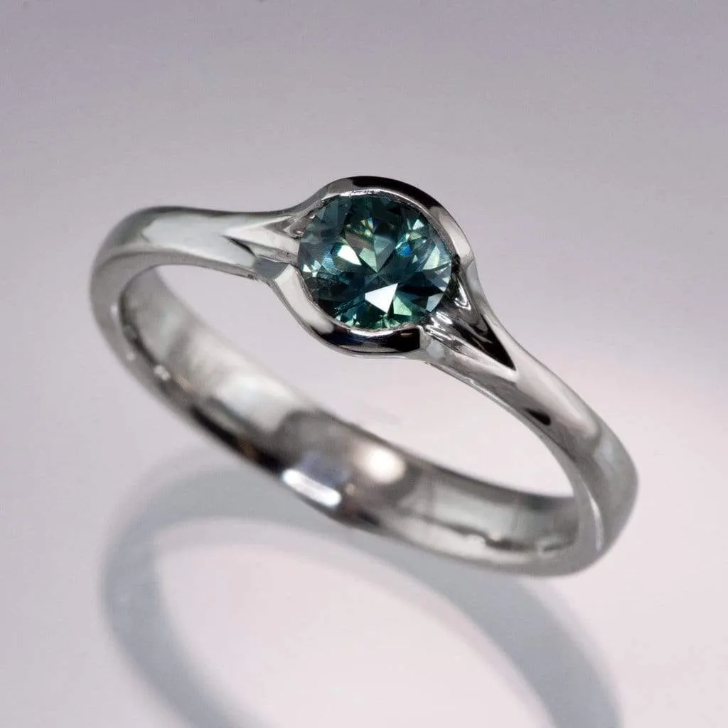 Fair Trade Teal / Blue Montana Sapphire Fold Solitaire Engagement Ring