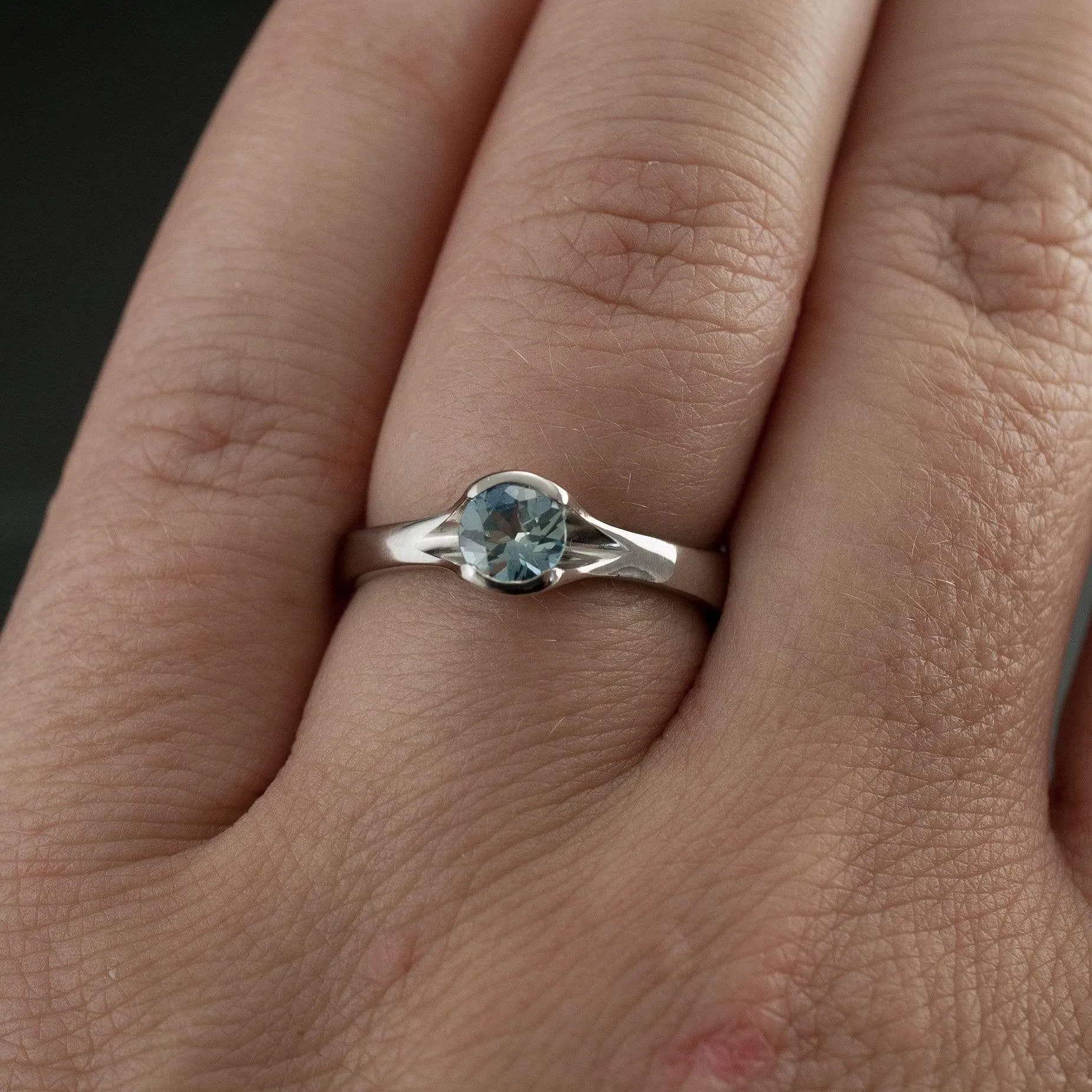 Fair Trade Teal / Blue Montana Sapphire Fold Solitaire Engagement Ring