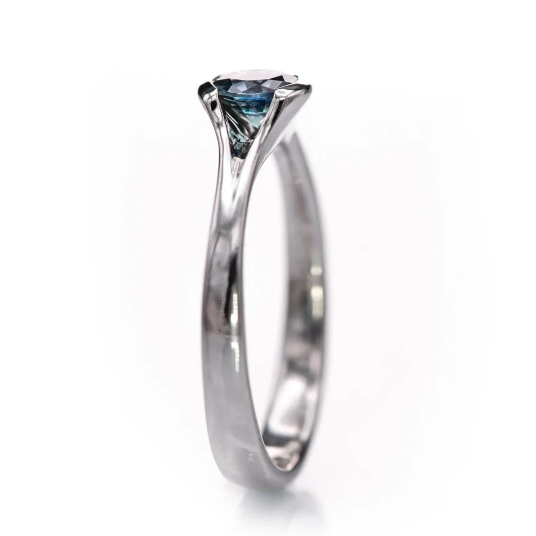 Fair Trade Teal / Blue Montana Sapphire Fold Solitaire Engagement Ring