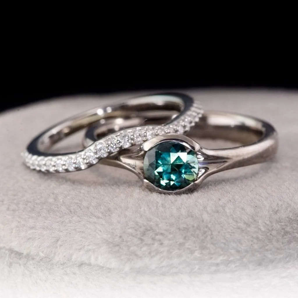 Fair Trade Teal / Blue Montana Sapphire Fold Solitaire Engagement Ring