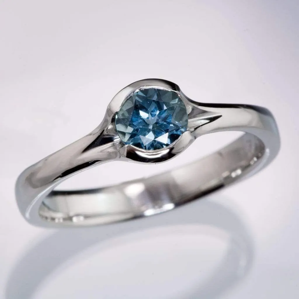 Fair Trade Teal / Blue Montana Sapphire Fold Solitaire Engagement Ring