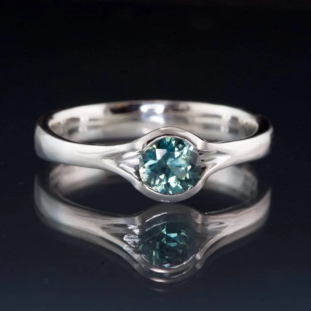 Fair Trade Teal / Blue Montana Sapphire Fold Solitaire Engagement Ring