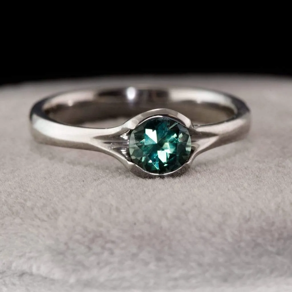 Fair Trade Teal / Blue Montana Sapphire Fold Solitaire Engagement Ring