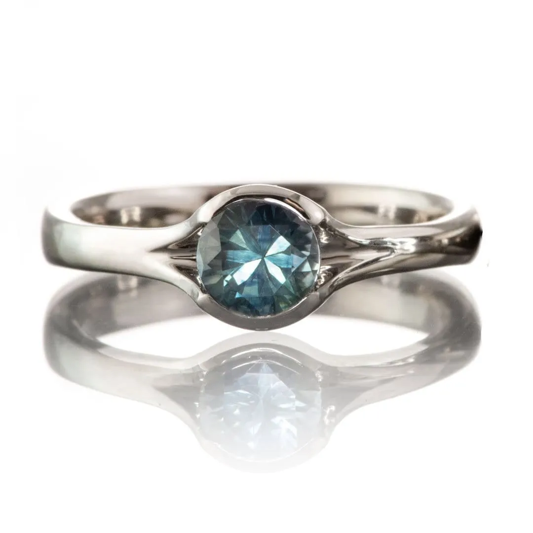 Fair Trade Teal / Blue Montana Sapphire Fold Solitaire Engagement Ring