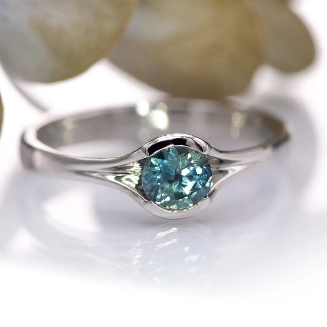 Fair Trade Teal / Blue Montana Sapphire Fold Solitaire Engagement Ring