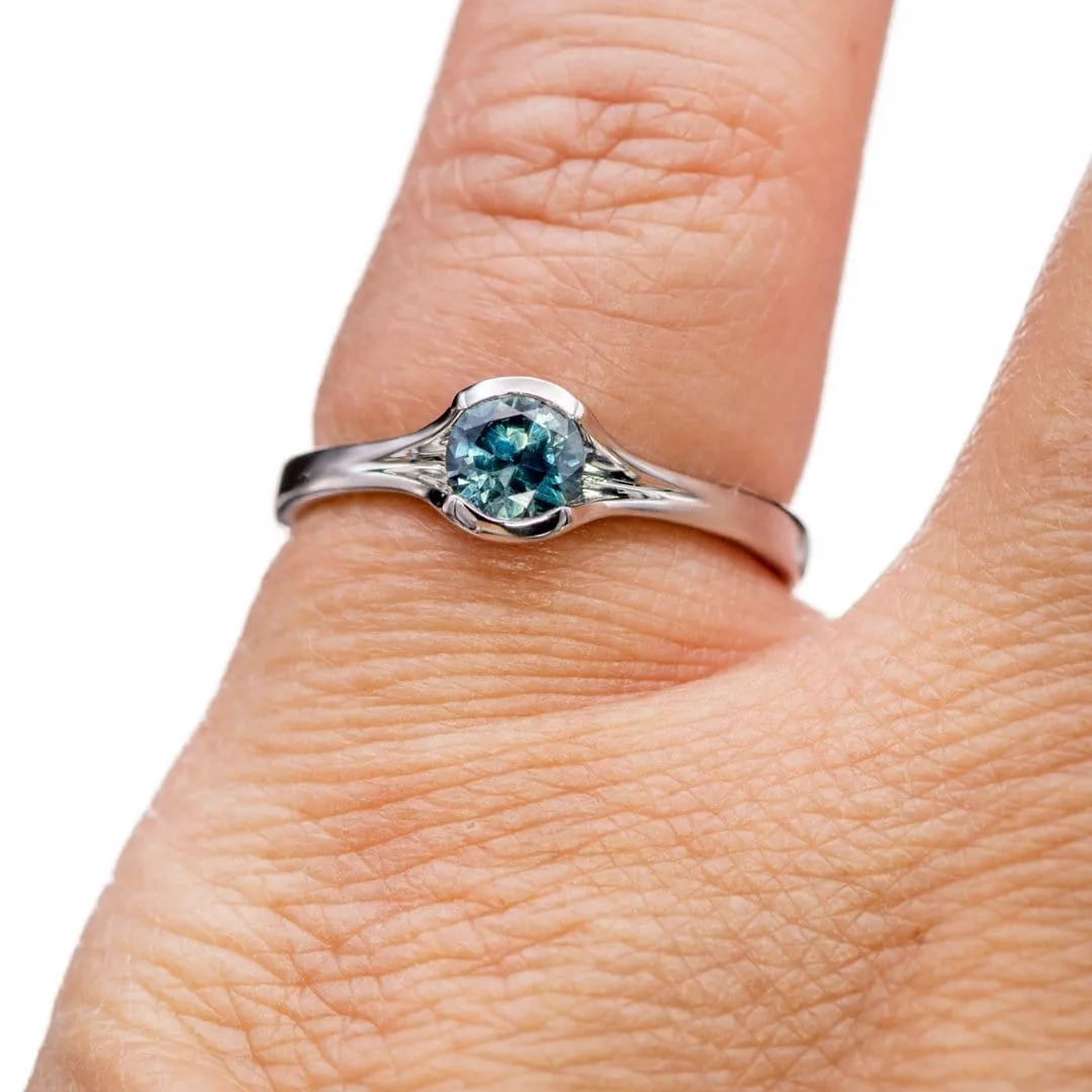 Fair Trade Teal / Blue Montana Sapphire Fold Solitaire Engagement Ring