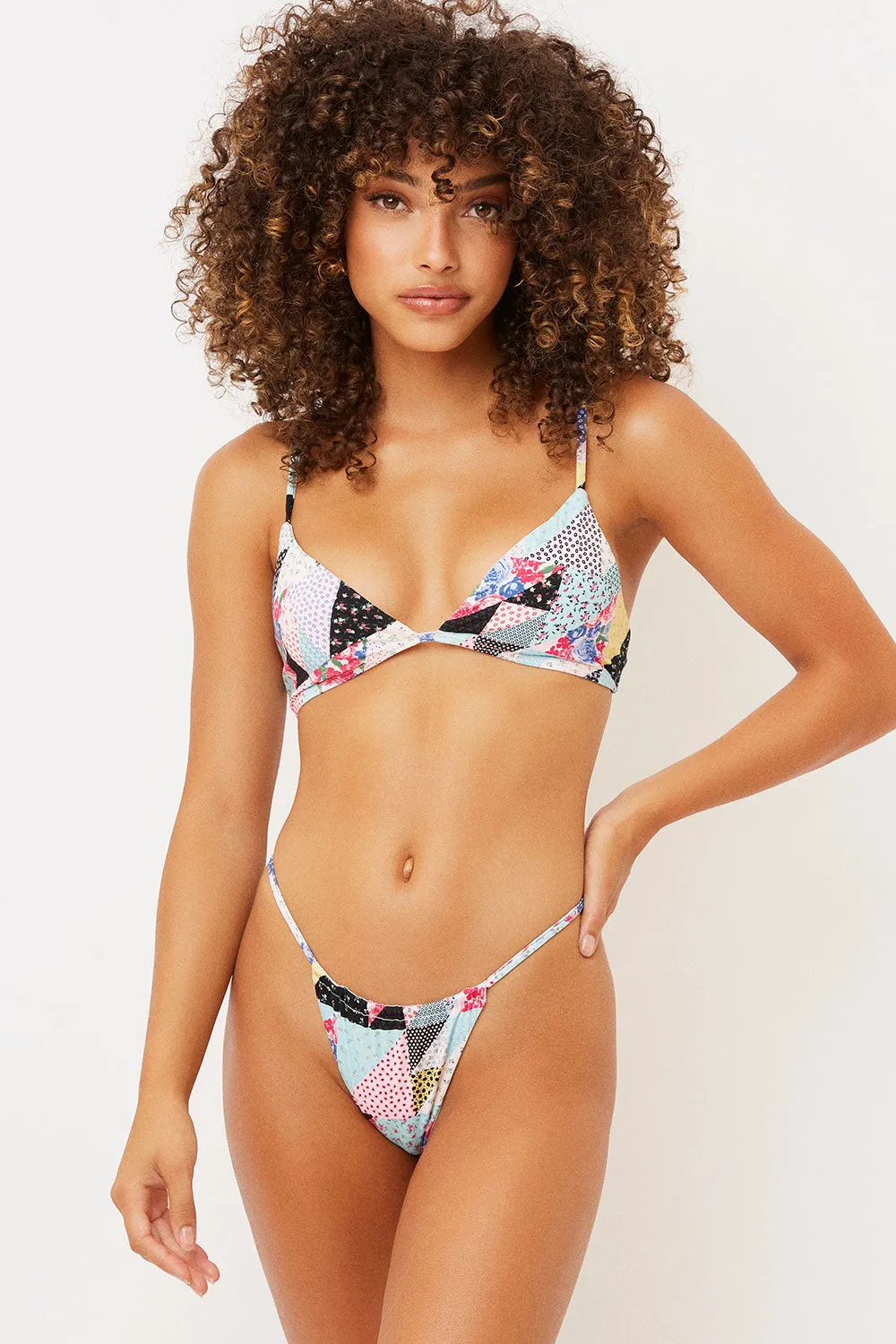 Francesca String Thong Bikini Bottom - Patchwork